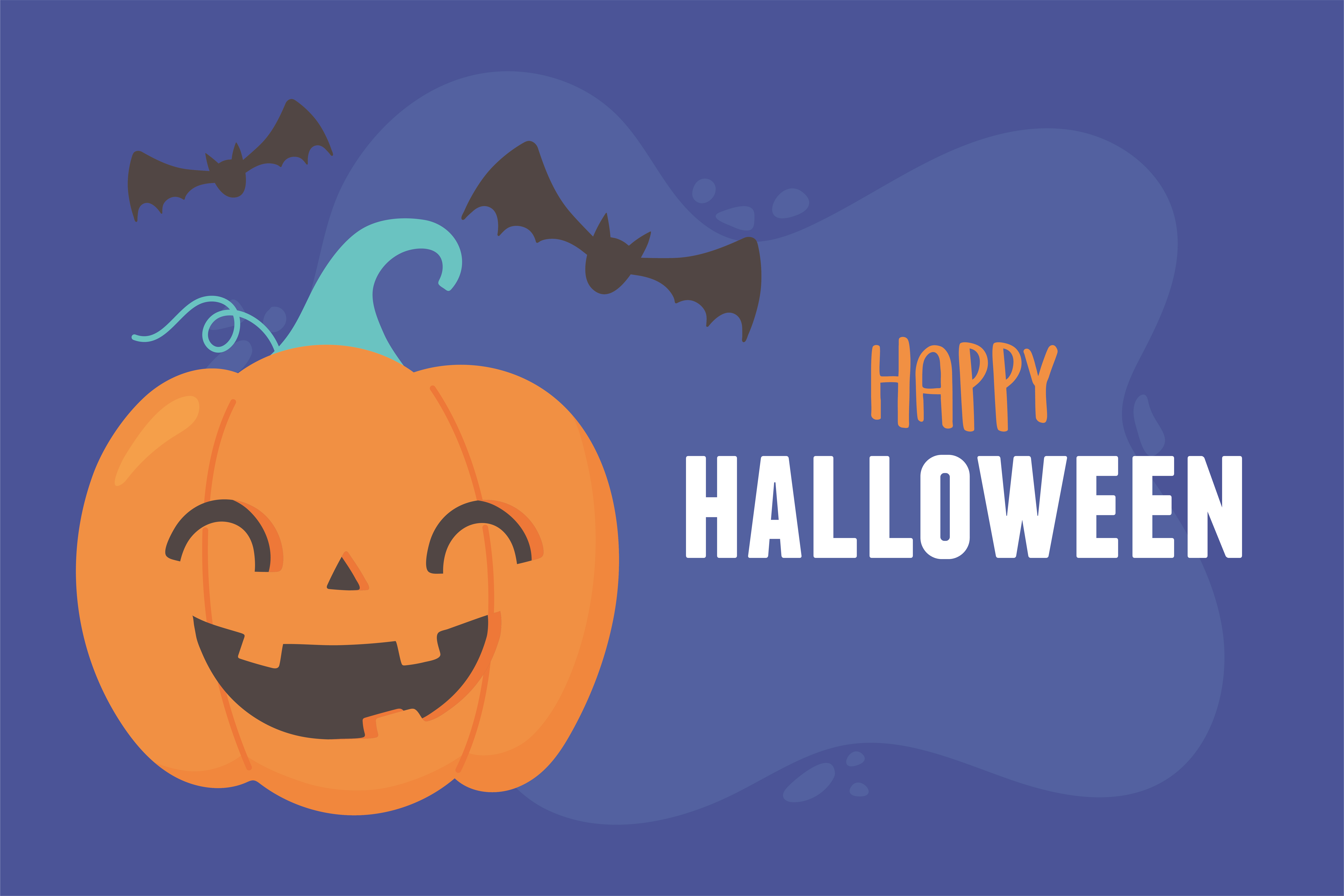 Happy Halloween smiling pumpkin and flying bats card 1367376 Download