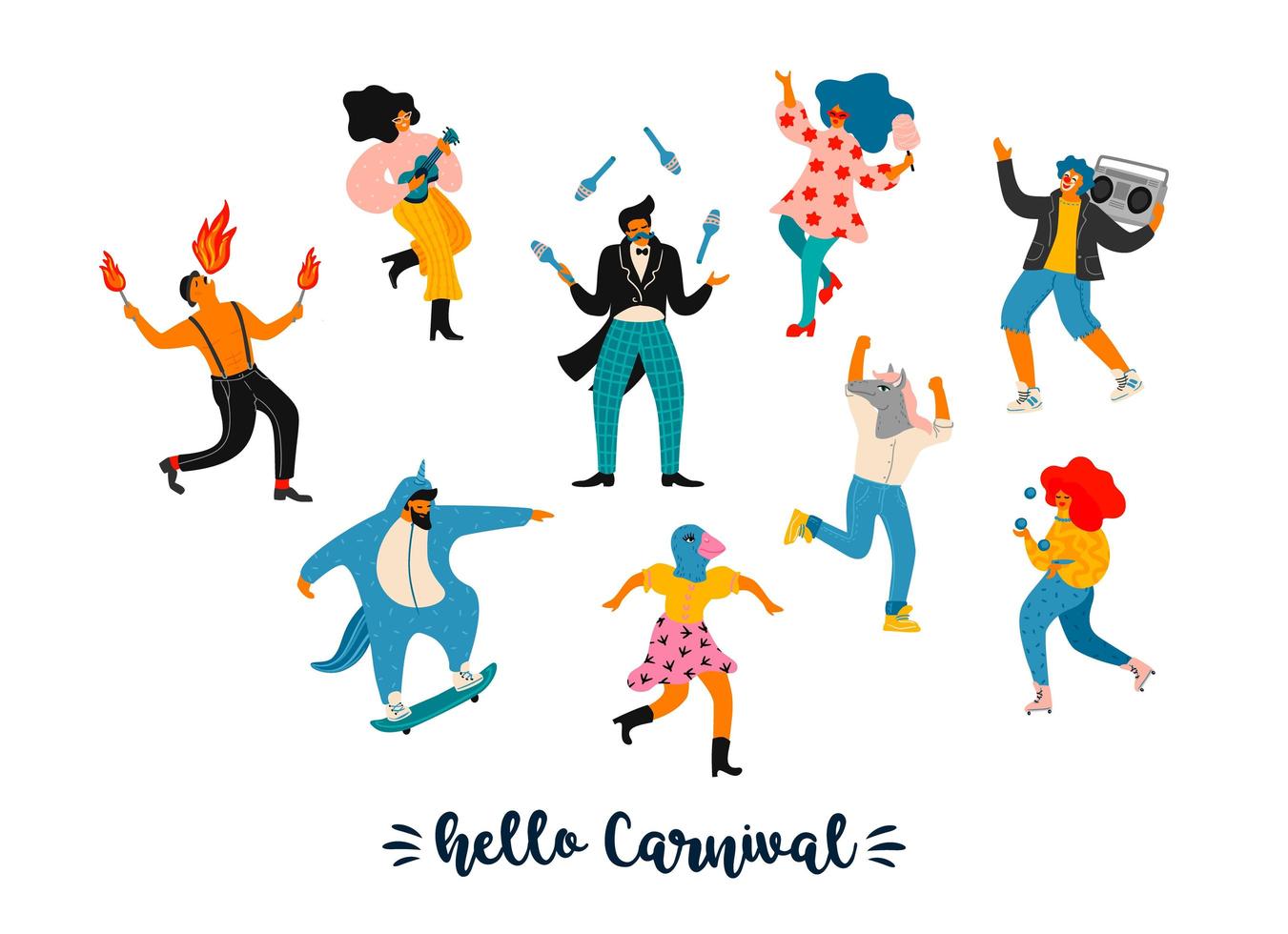 Set of cute people celebrating Carnival  vector