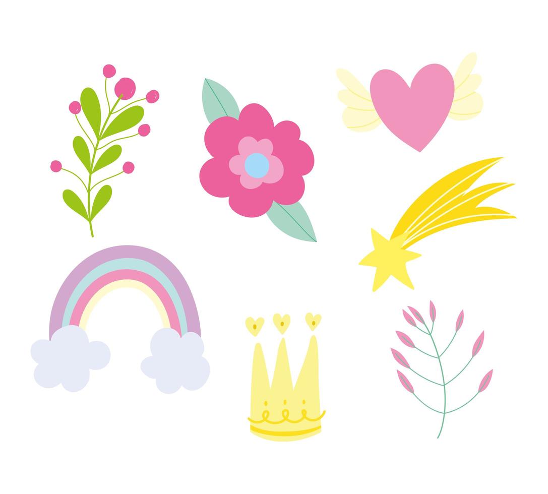 Set of cute decorative cartoon icons vector