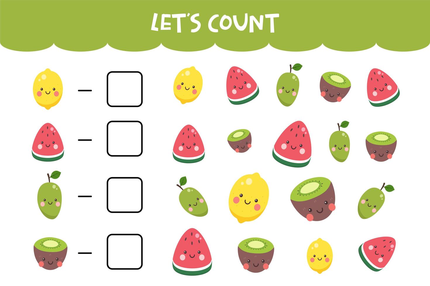 Counting game with cute colorful fruits vector
