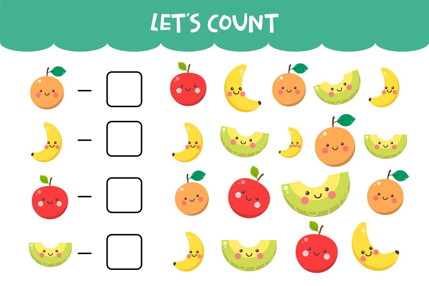 Counting game with cute happy fruits vector