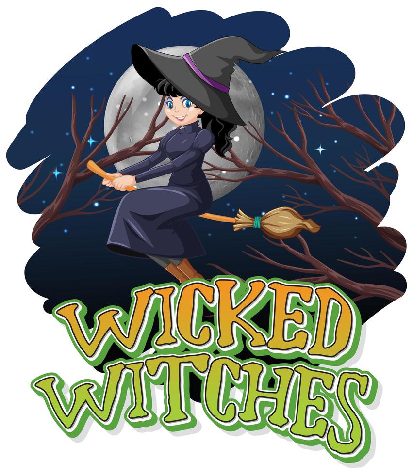 Wicked witches on a night background vector