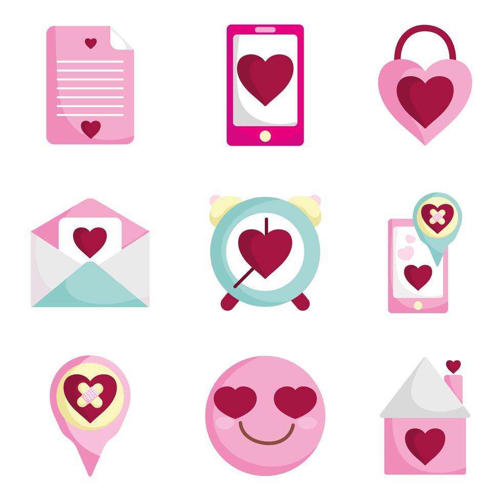 Romantic icon set for Valentine's Day vector