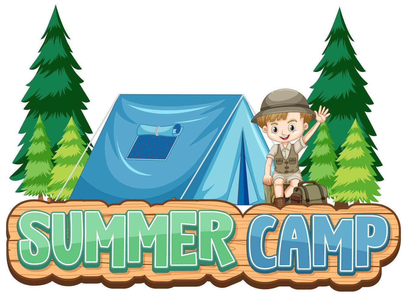 diseño de fuente para campamento de verano con niño lindo vector