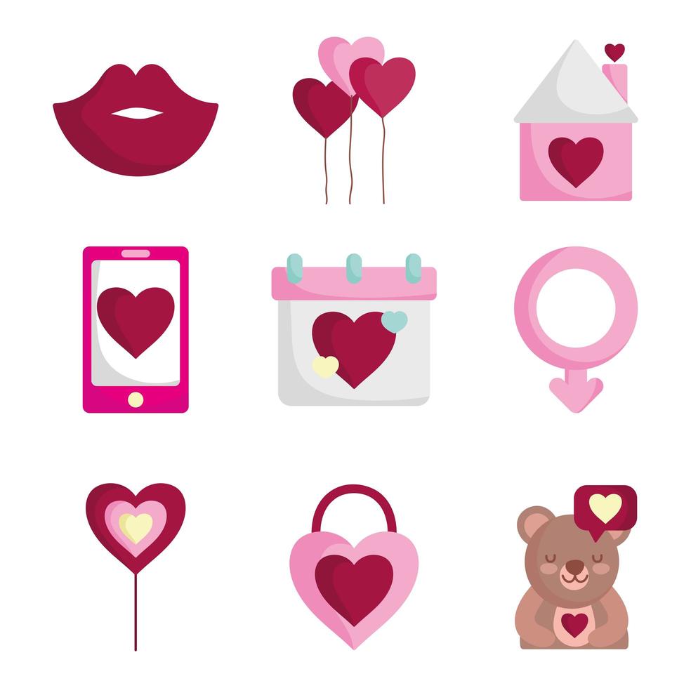 conjunto de iconos románticos para el día de san valentín vector