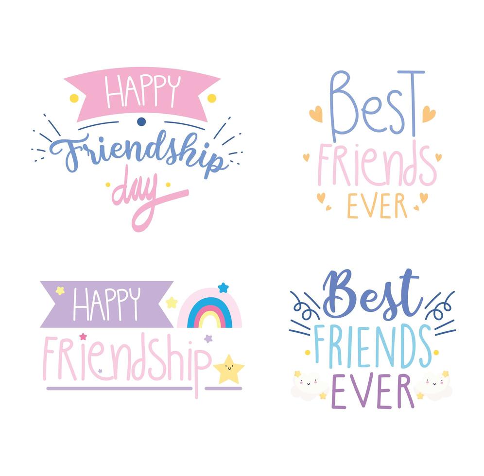 Happy friendship day lettering set vector