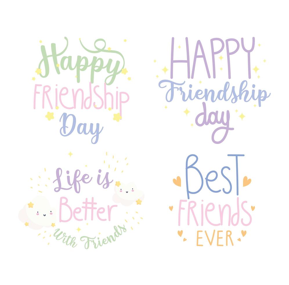 Happy friendship day lettering set vector