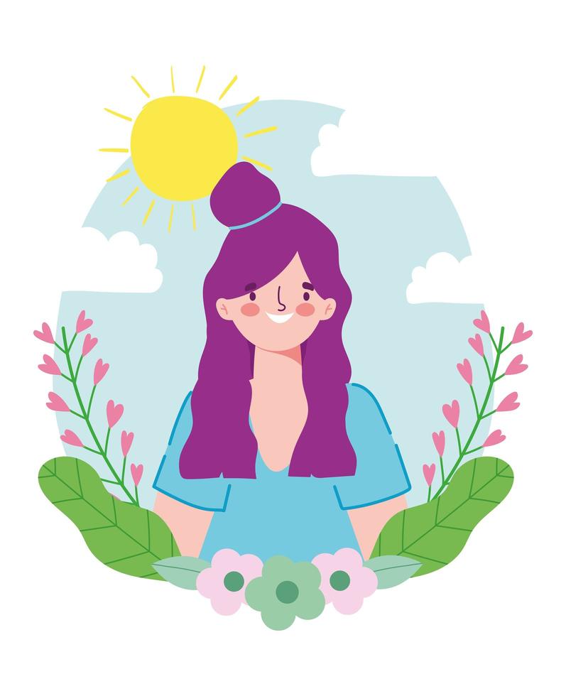 Young woman with flower frame vector