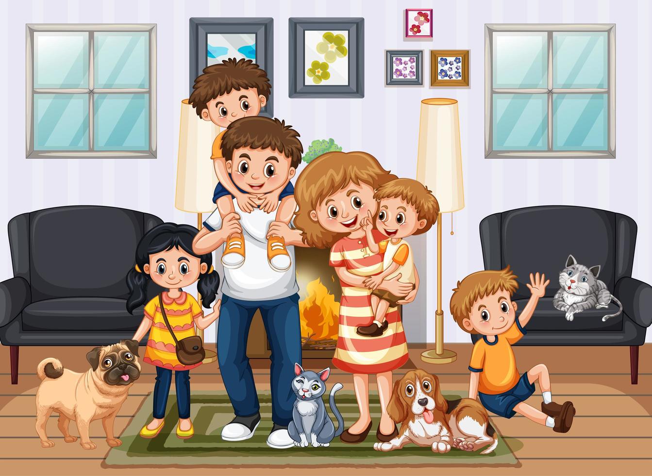 People staying at home with family vector