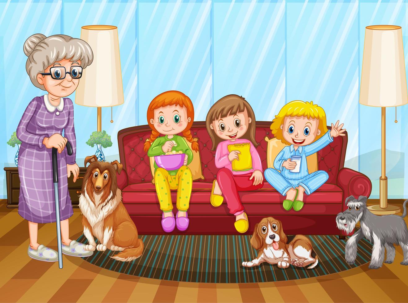 People staying at home with family vector