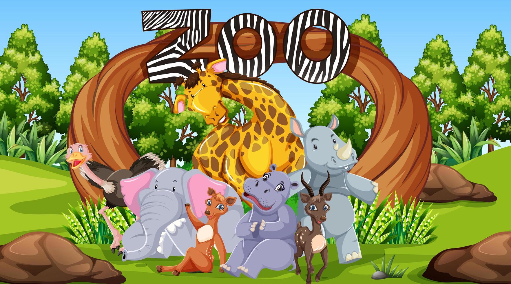 Zoo animals in the wild nature vector