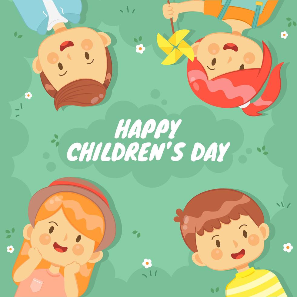 Group of Children Lying on Grass on Children's Day vector