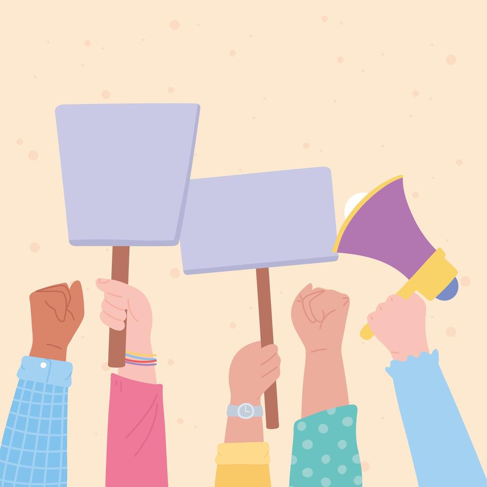 Hands holding blank protest signs vector