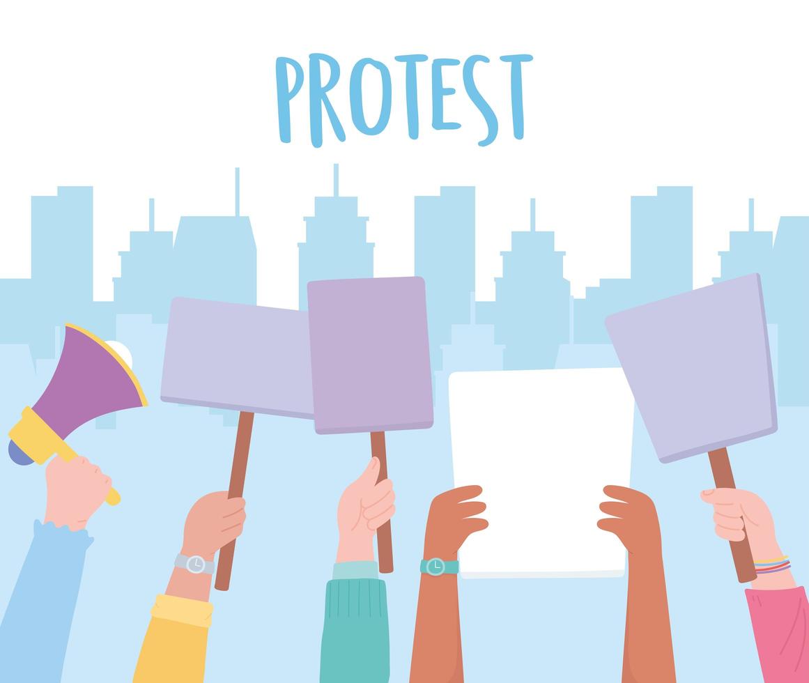 Hands holding blank protest signs vector