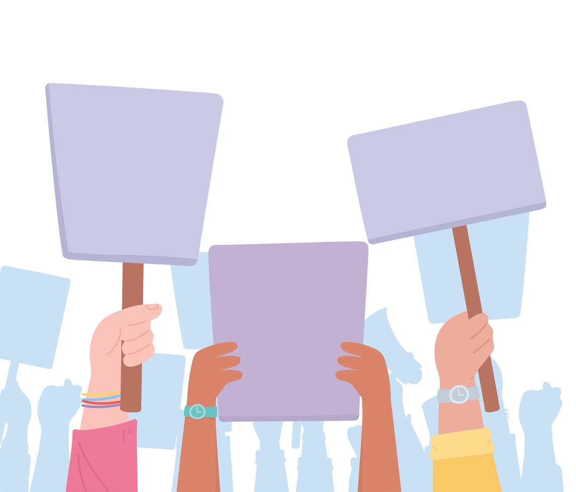 Hands holding blank protest signs vector