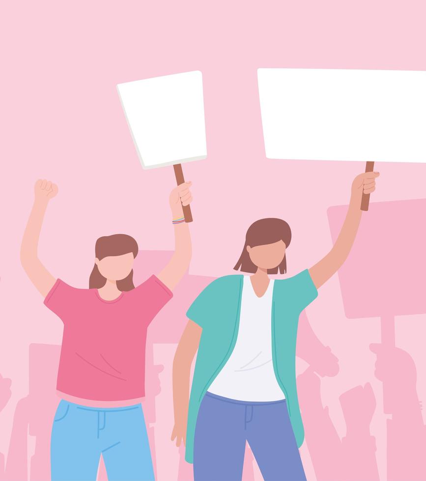 mujeres sosteniendo carteles en blanco en una protesta vector