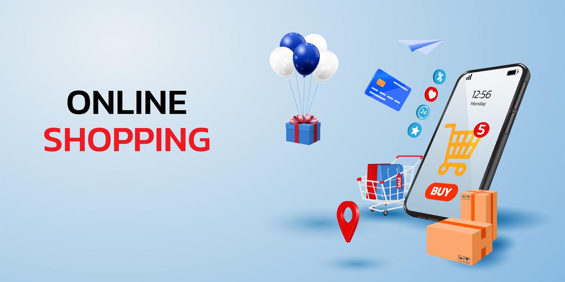 Online Shopping Concept with Mobile Phone vector