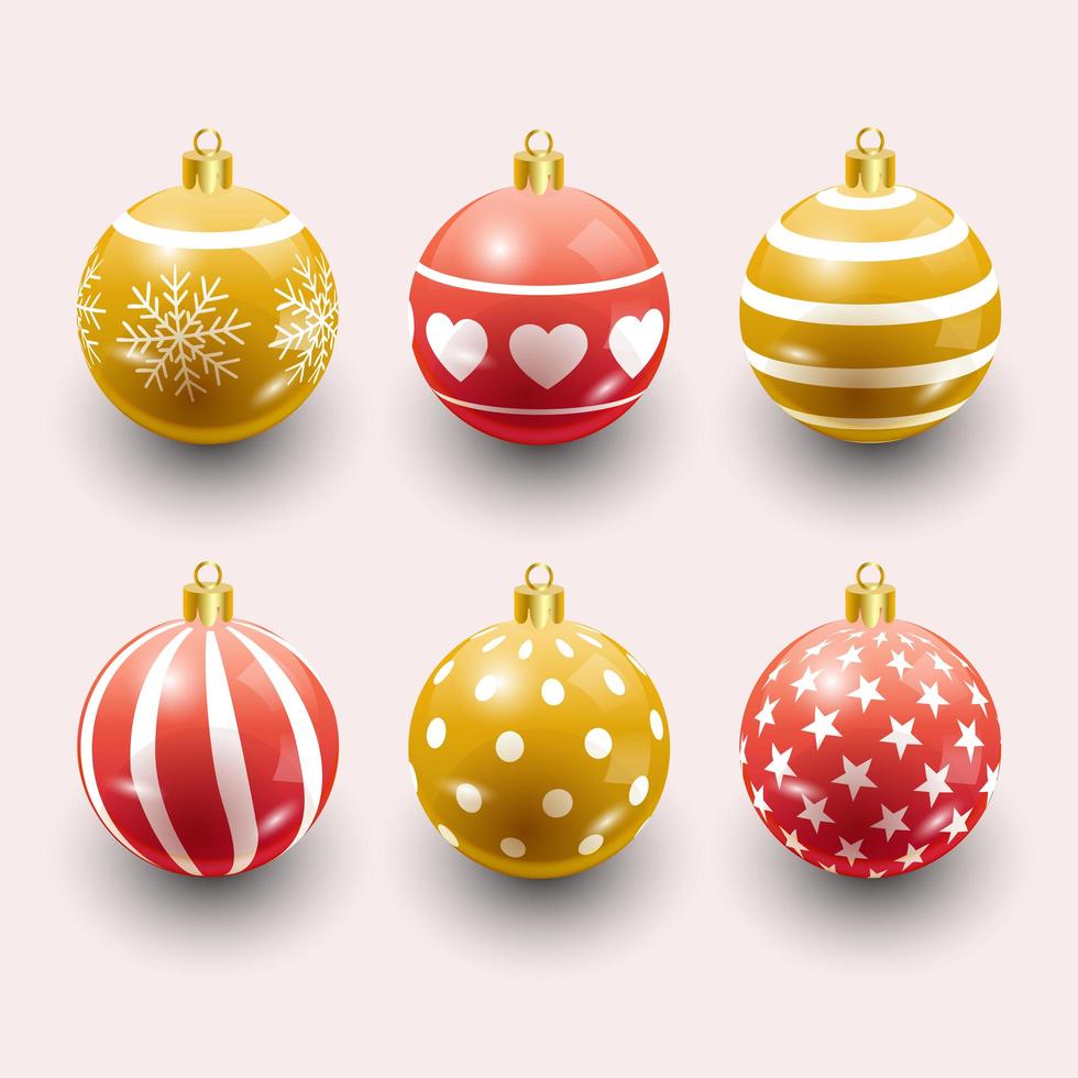 bolas de navidad en rojo y dorado. vector