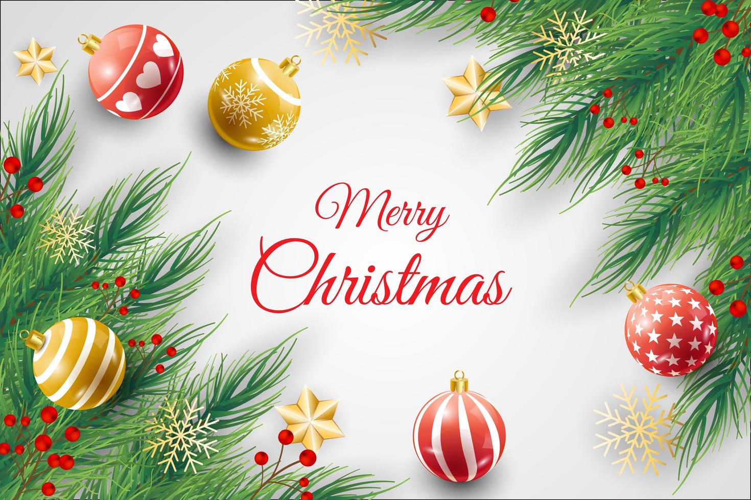 Merry Christmas Banner with Ornaments and Branches vector