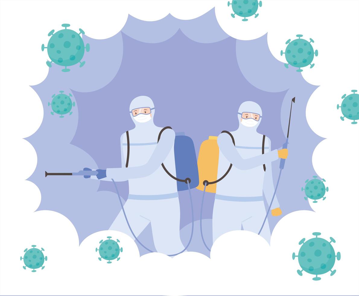 Disinfection concept with people in protective suits vector