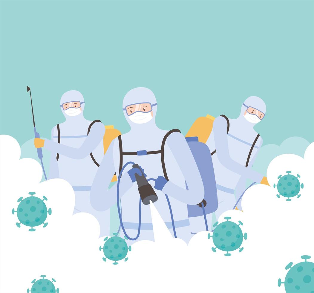 Disinfection concept with people in protective suits vector