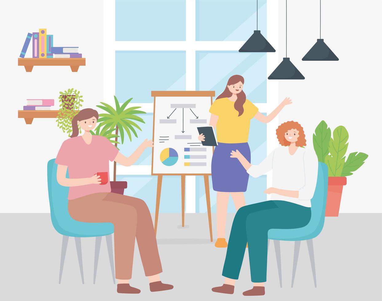 Coworking concept with a team of female employees vector