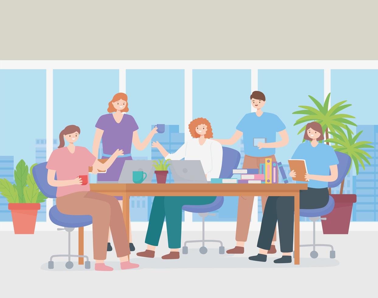 Coworking concept with a team of employees vector