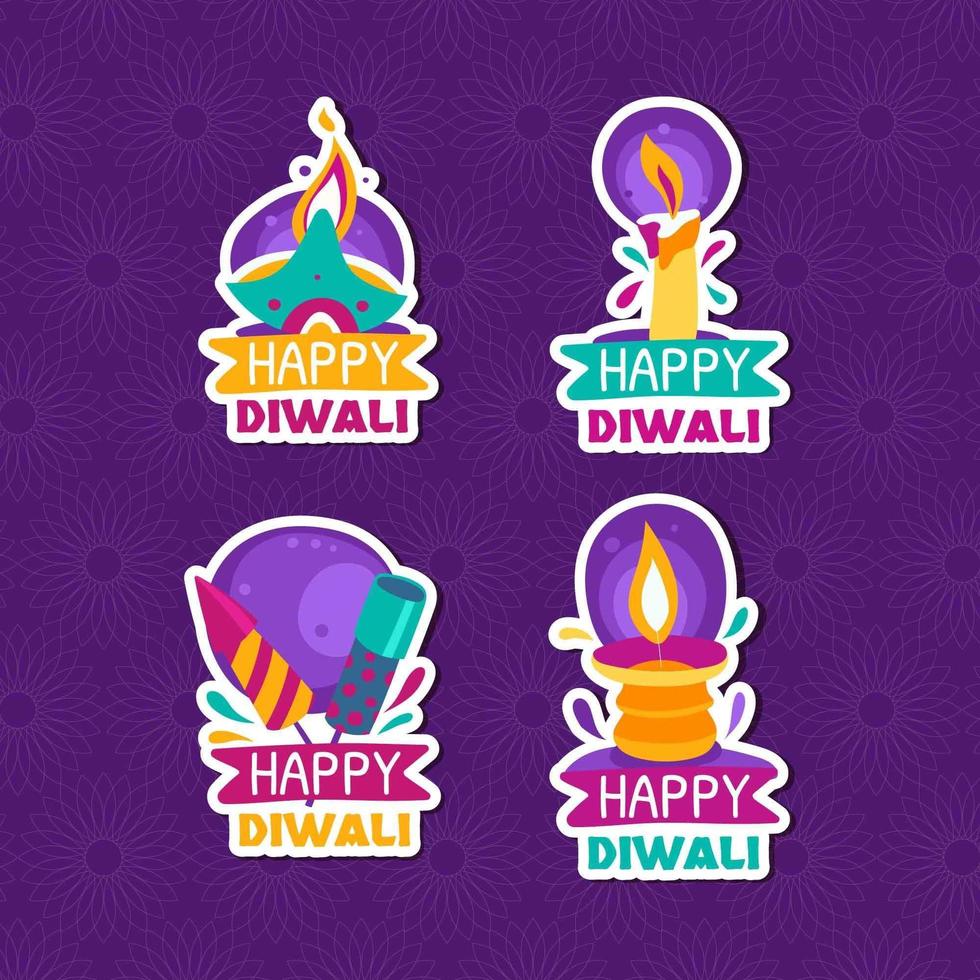 etiqueta engomada de la vela feliz diwali vector