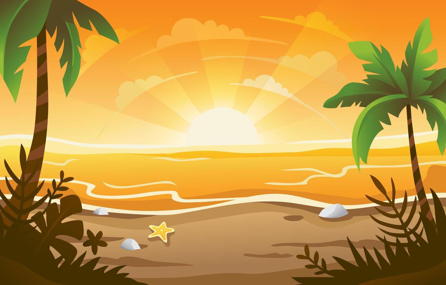 fondo de playa puesta de sol de verano vector