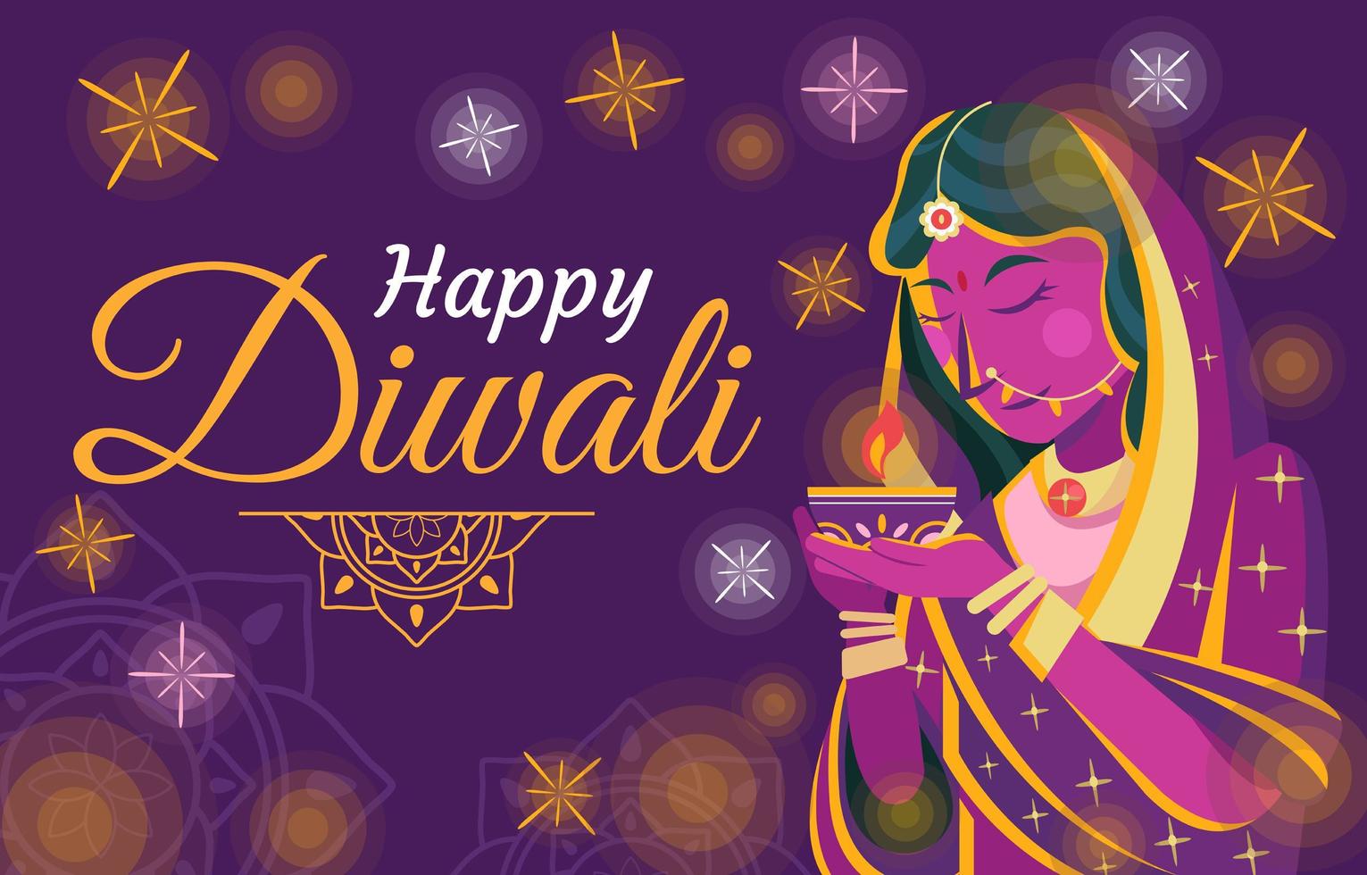 Serene Woman Holding Diya for Diwali Celebration vector