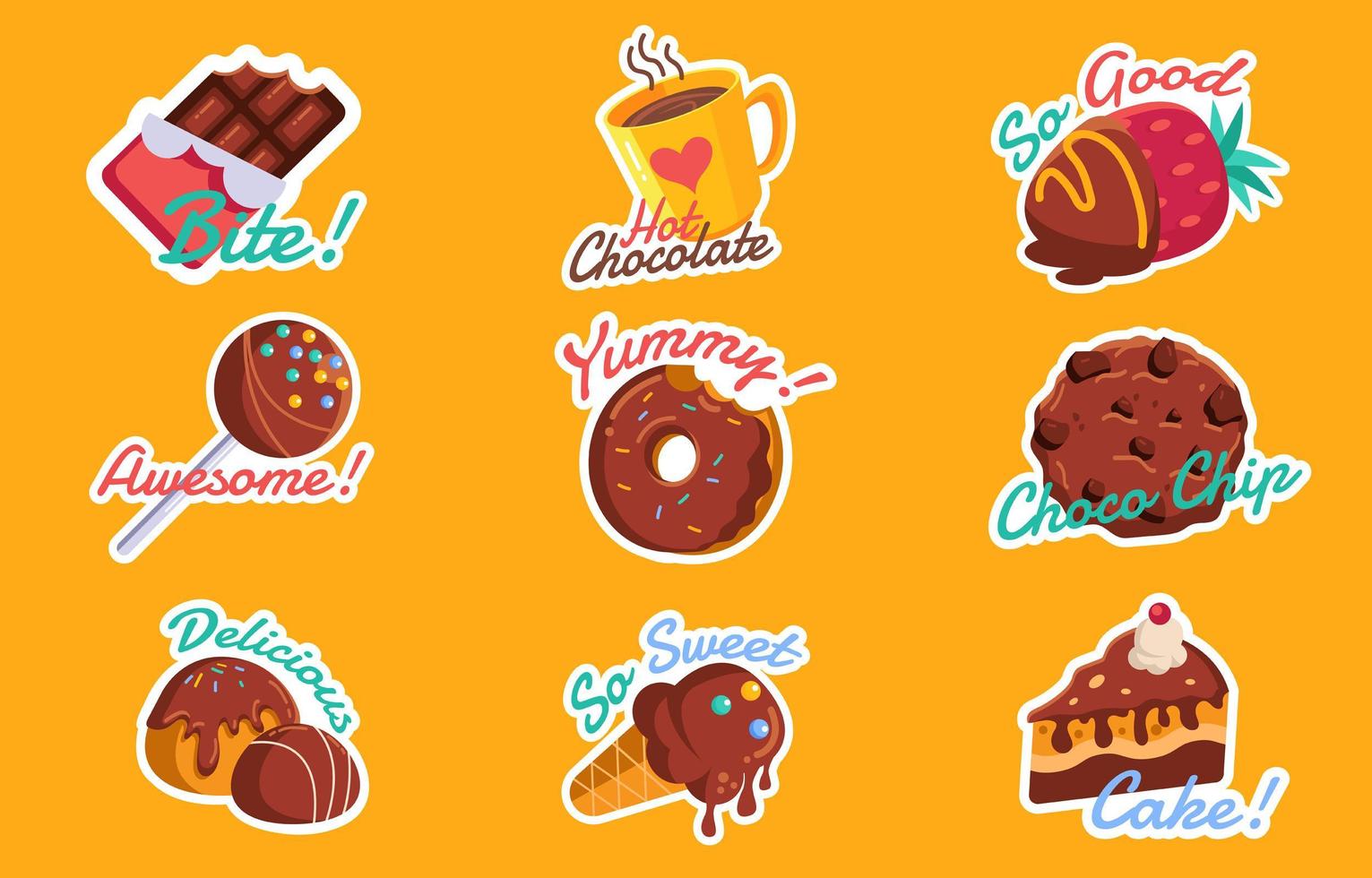 Yummy Variety of Chocolate Sticker Pack vector