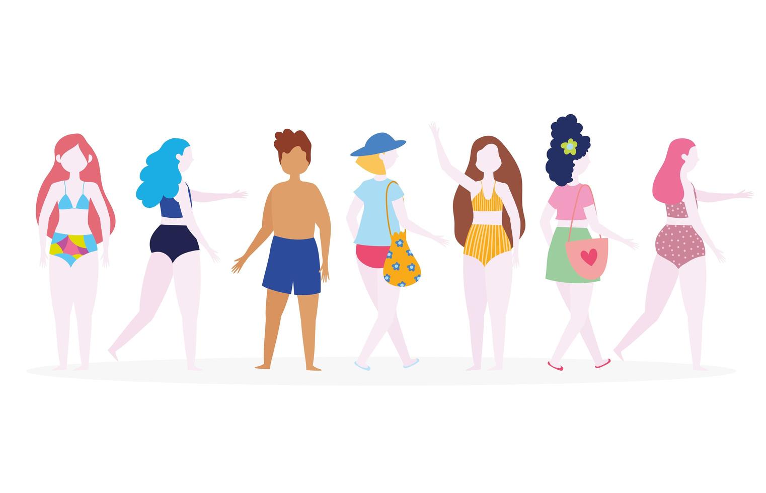 Group of people in swimsuits  vector