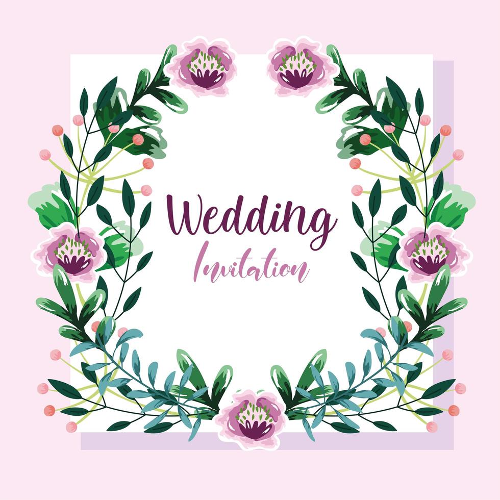Wreath with flowers wedding invitation vector