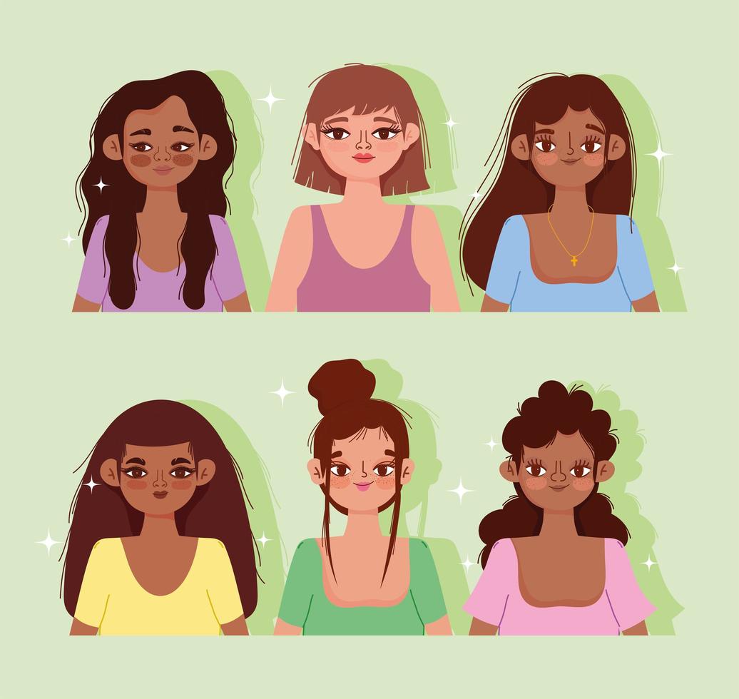 Young women culture portrait set vector