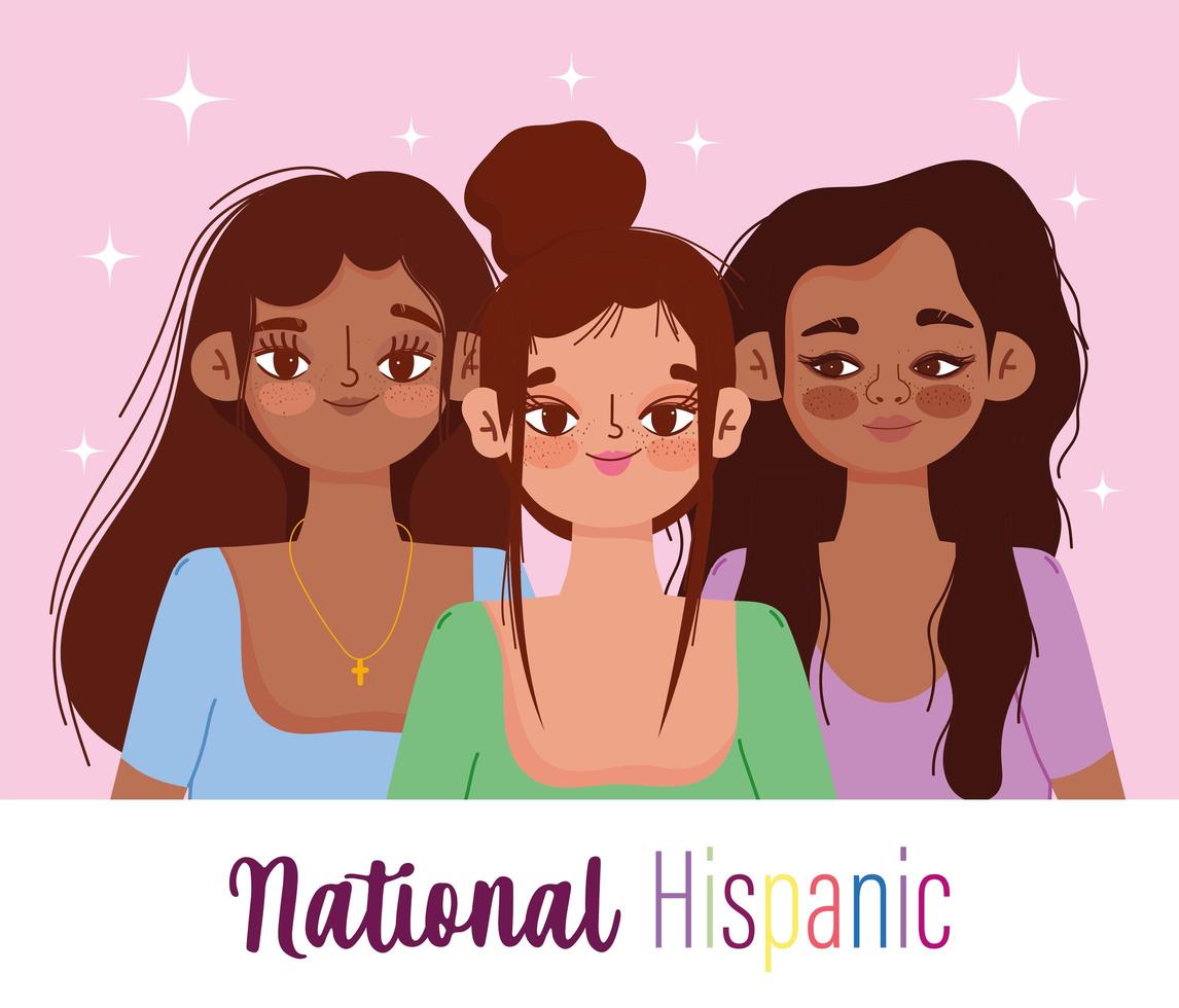 National Hispanic heritage month, women cartoon vector