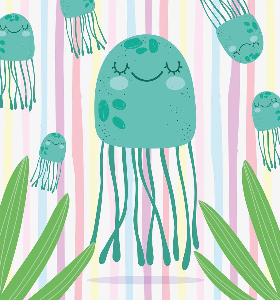 medusas algas follaje escena de la vida marina vector