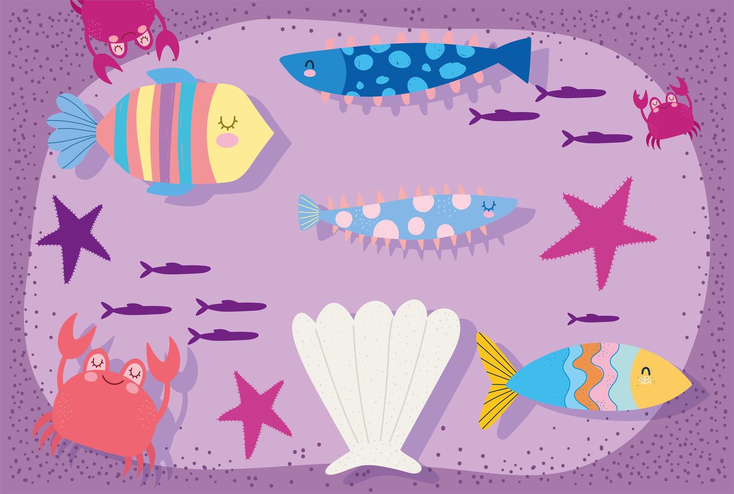 Fishes shell starfishes crab scene vector