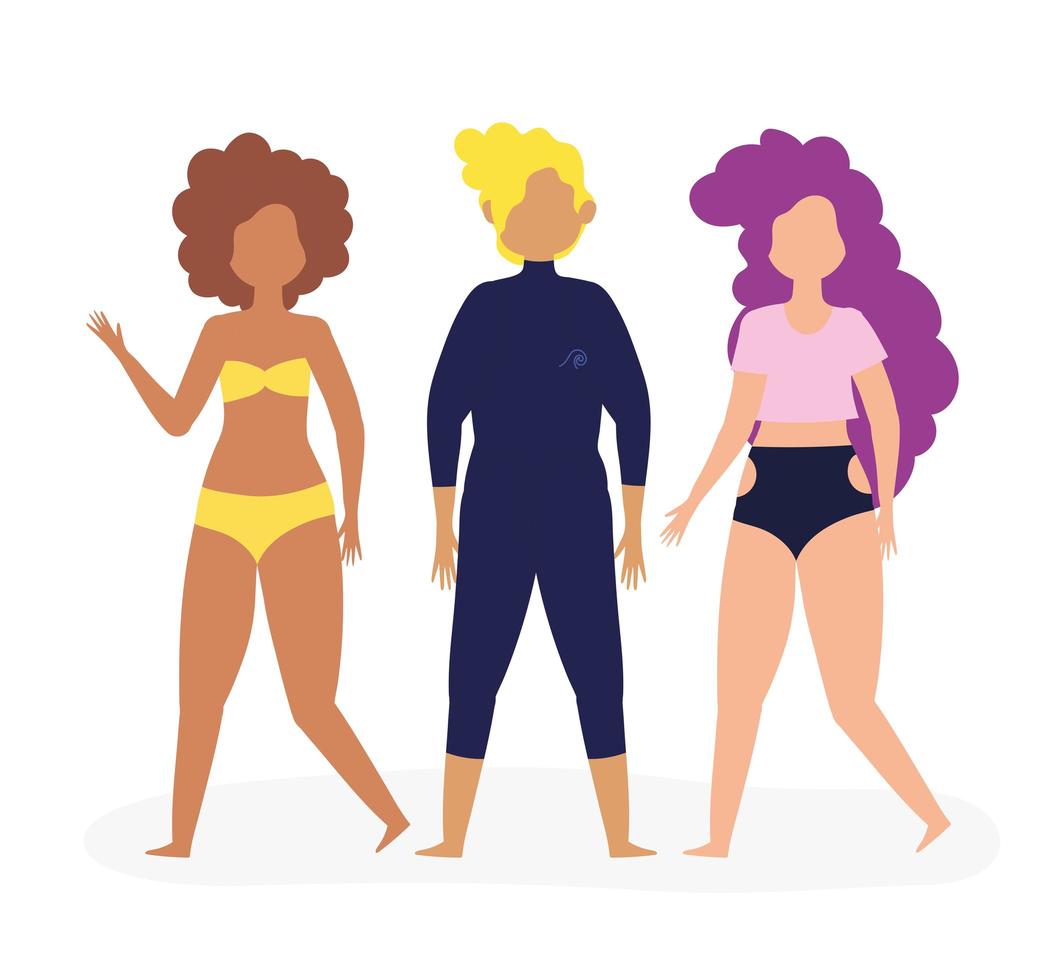 Young women and man in swimsuits vector