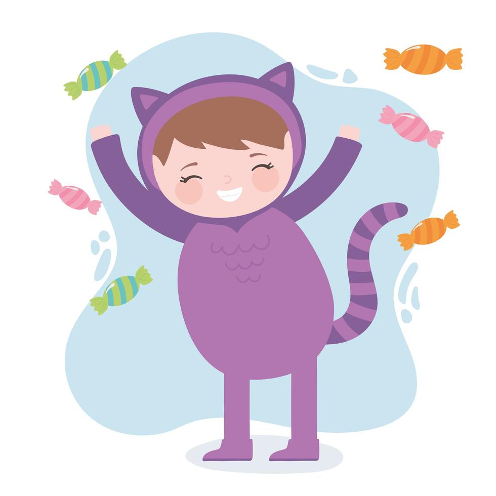 Cute girl in cat costume with candies vector