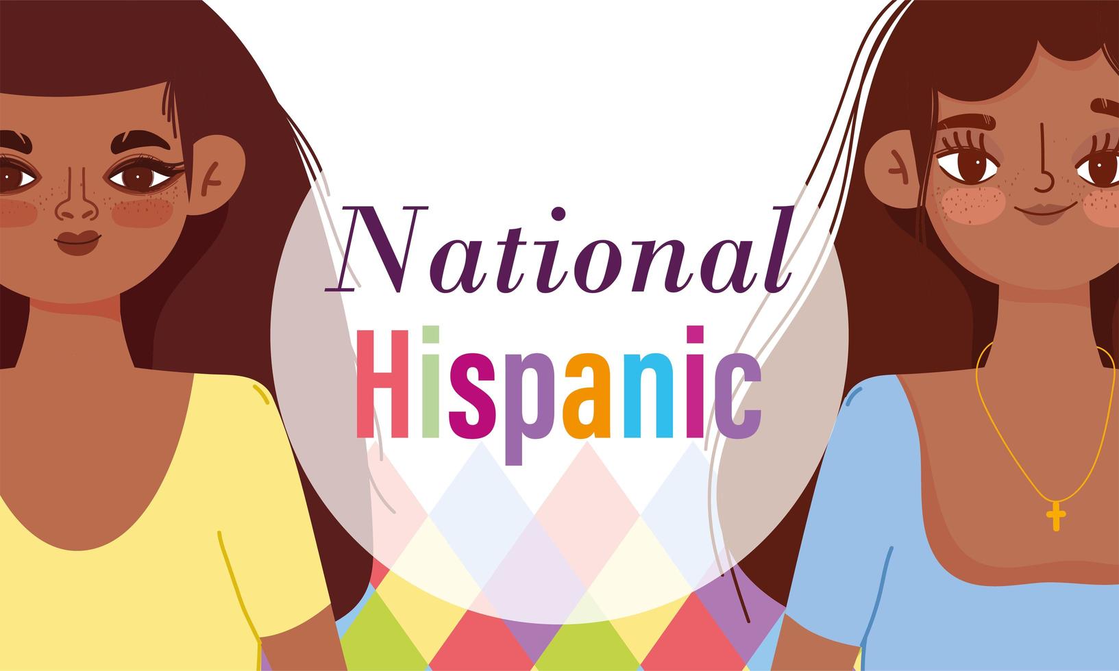 National Hispanic heritage month, young women cartoon vector