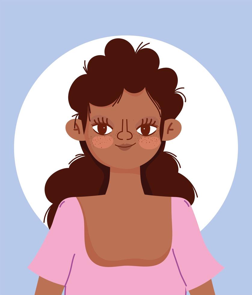 Young Hispanic woman with curly hair cartoon vector