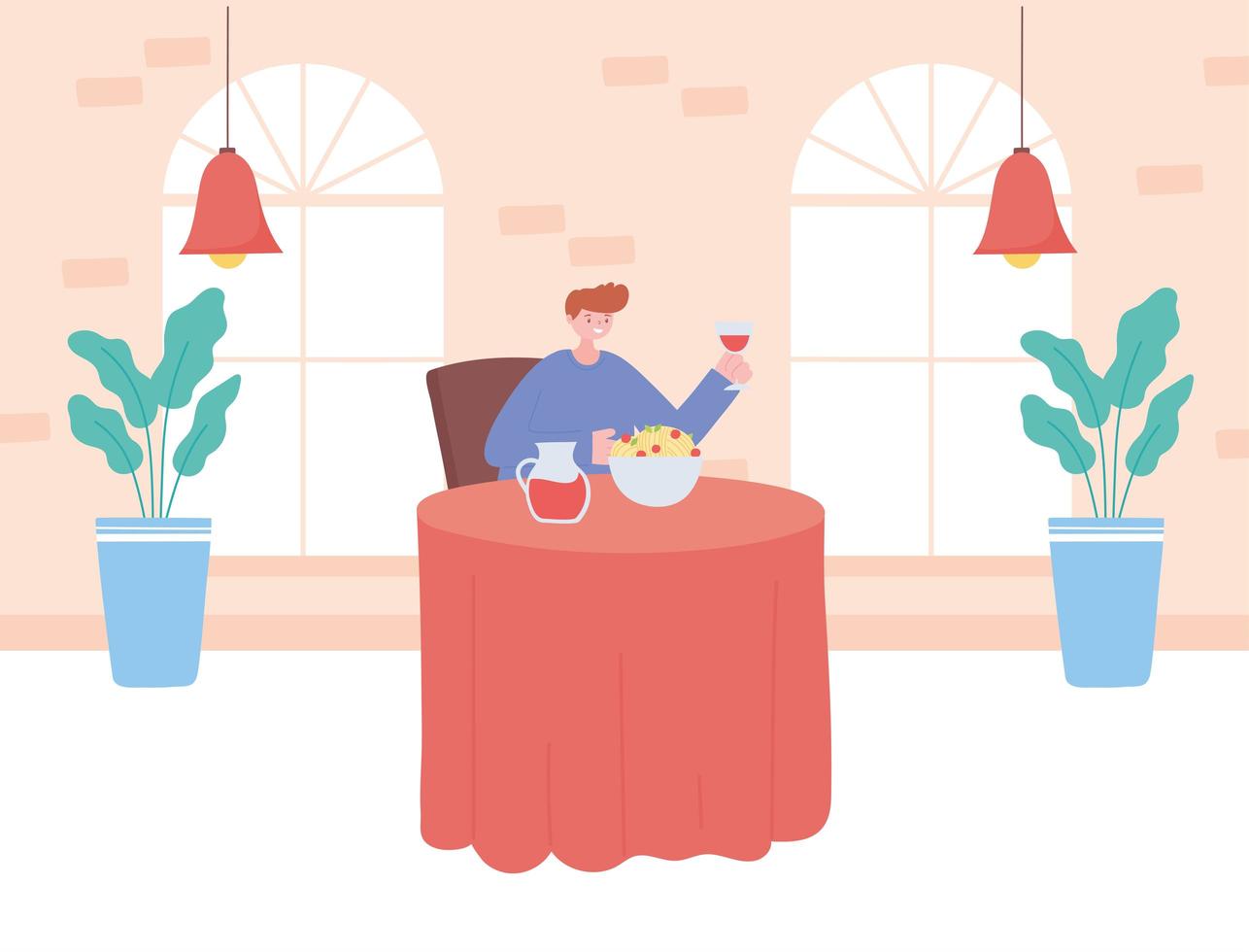 Woman eating alone in a restaurant vector