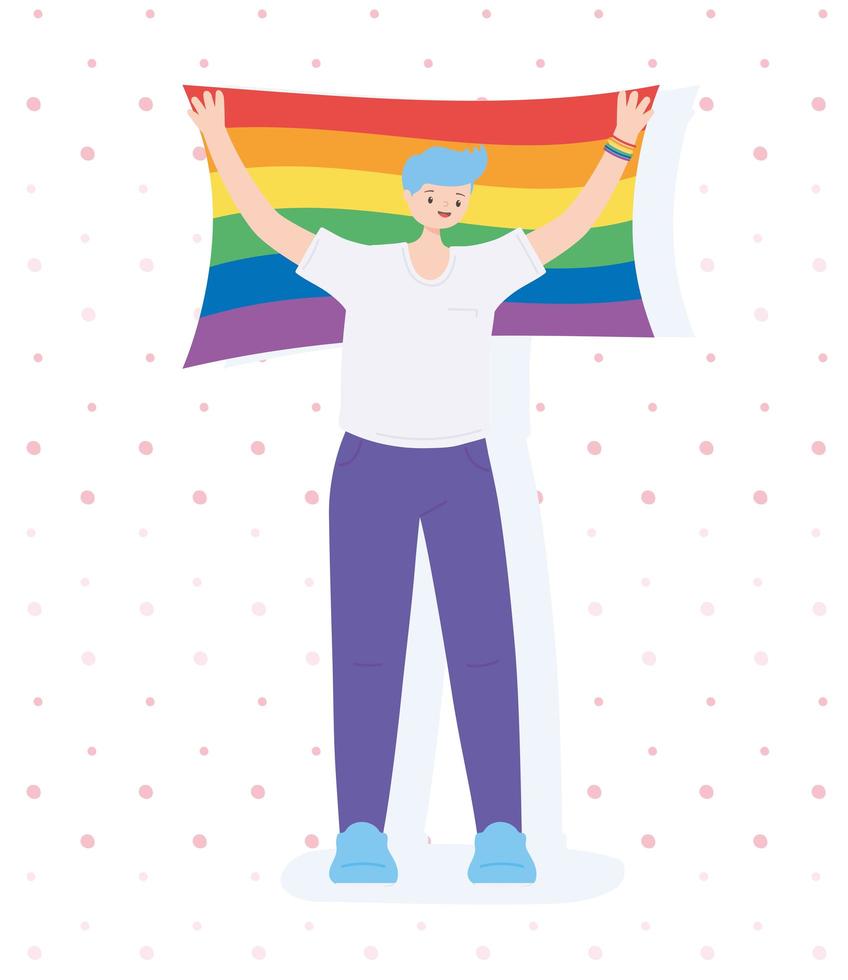 persona sosteniendo una bandera del arco iris para la celebración lgbtq vector