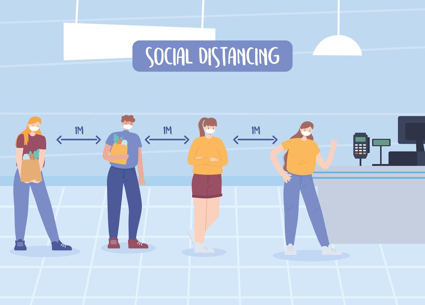 People social distancing at the grocery store  vector