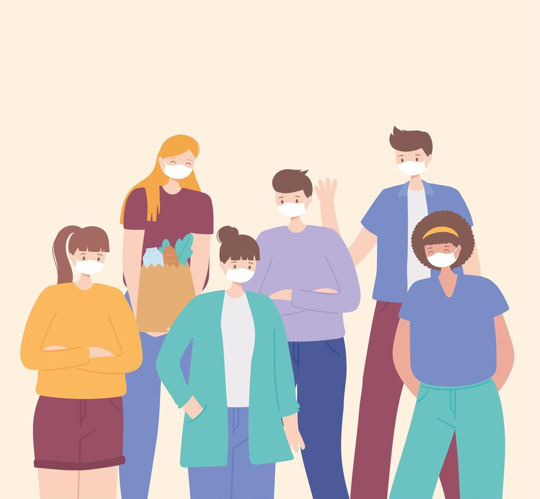 People wearing face masks vector