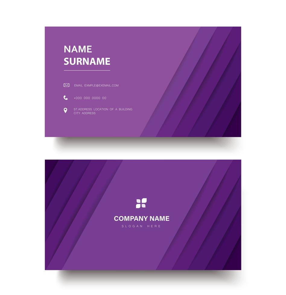 Modern purple lines double sided business card template vector