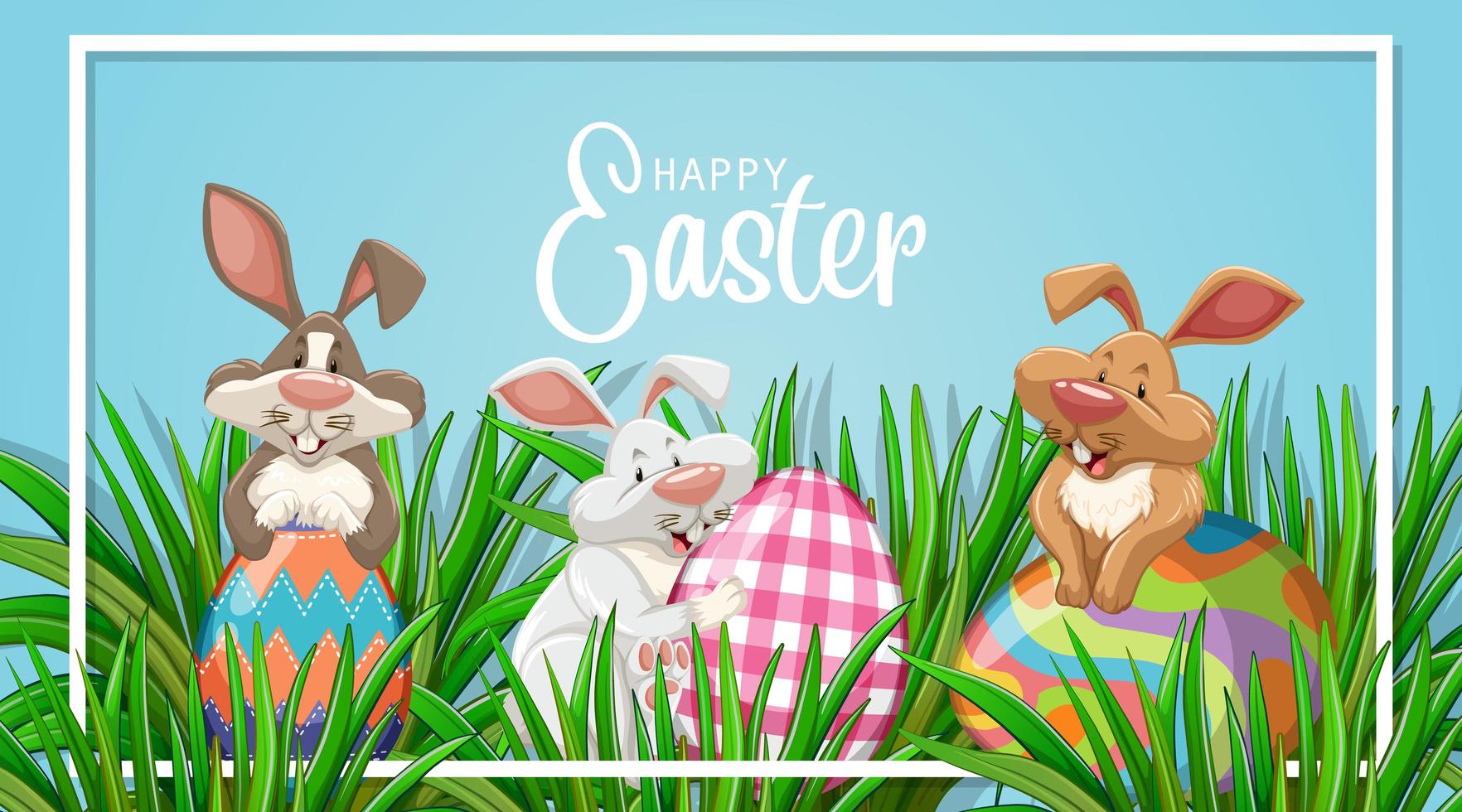 Poster design for easter with three bunnies vector