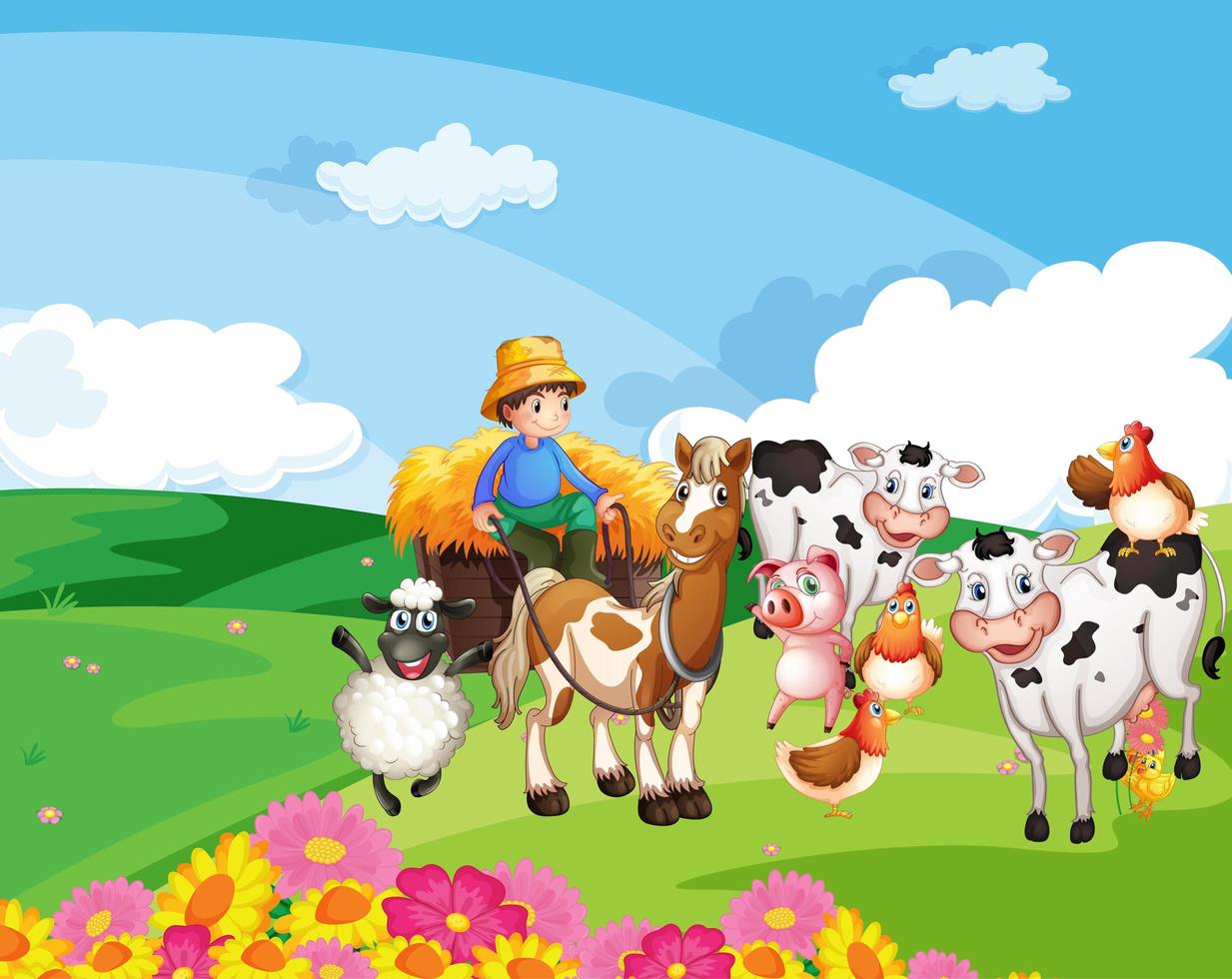 Farm scene with animal farm vector