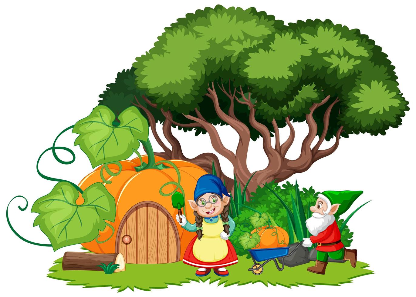 Gnomes and pumpkin house cartoon style  vector