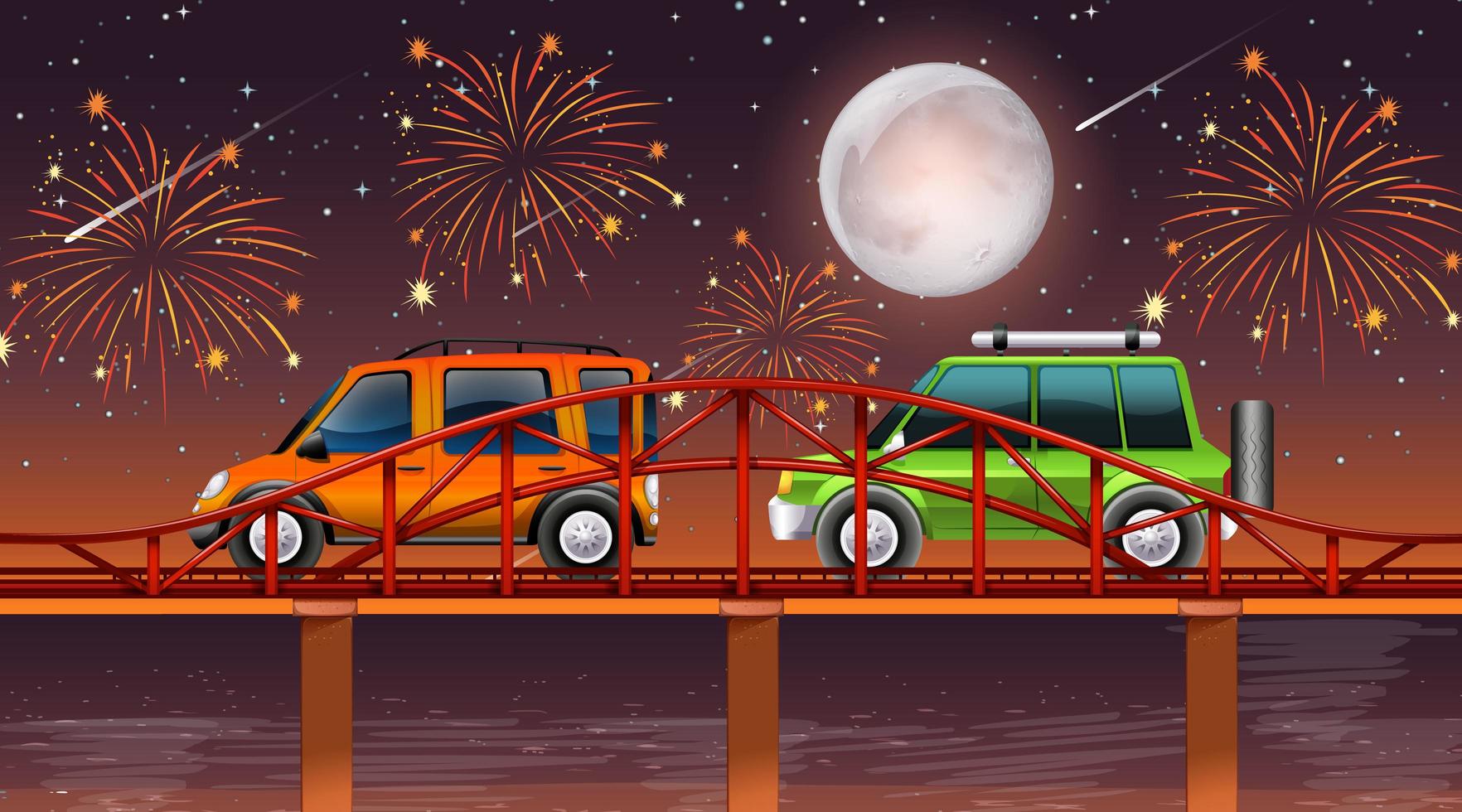 River night scene with celebration fireworks vector